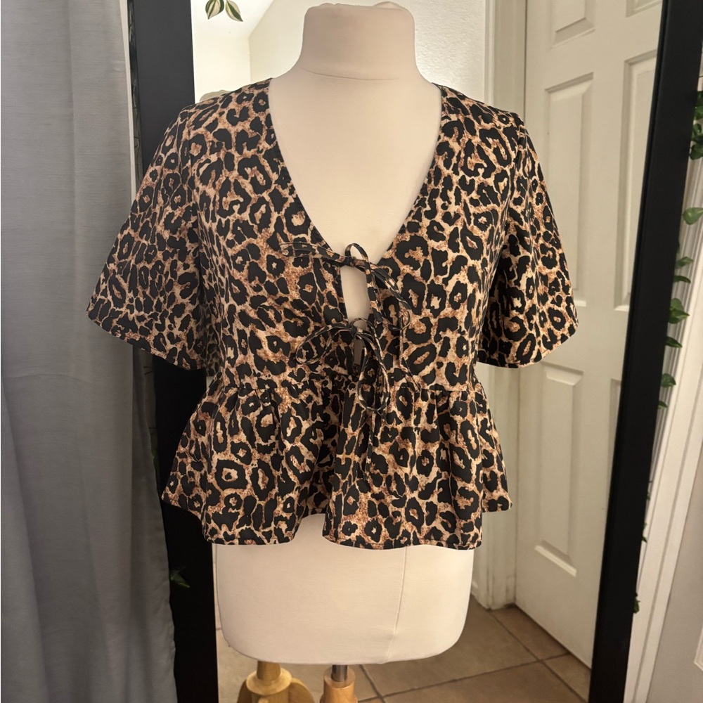 Vero Moda Animal Print Tie-Front Blouse